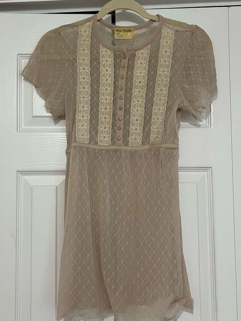 Free People Beige Lace-Trim Boho Top - Picture 3 of 3